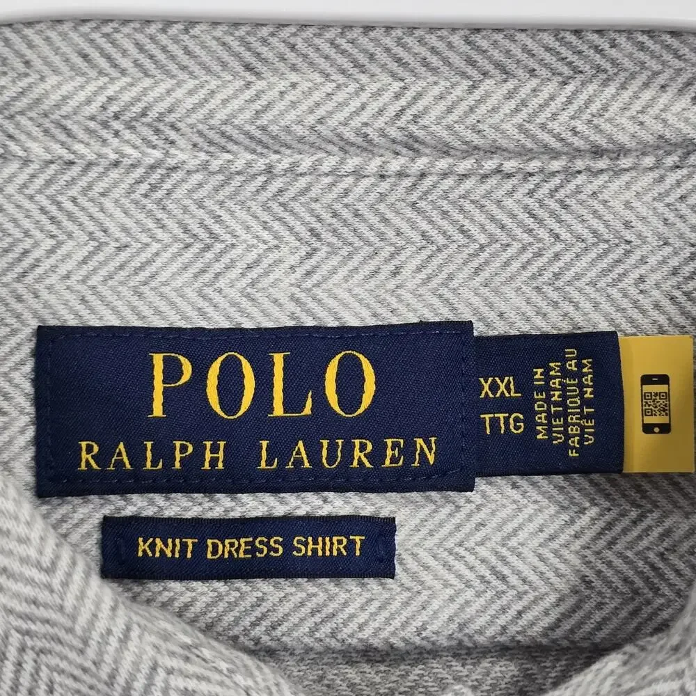 Polo Ralph Lauren Shirt Flannel Slim Fit Long Sleeve Herringbone Gray 2XL Pony